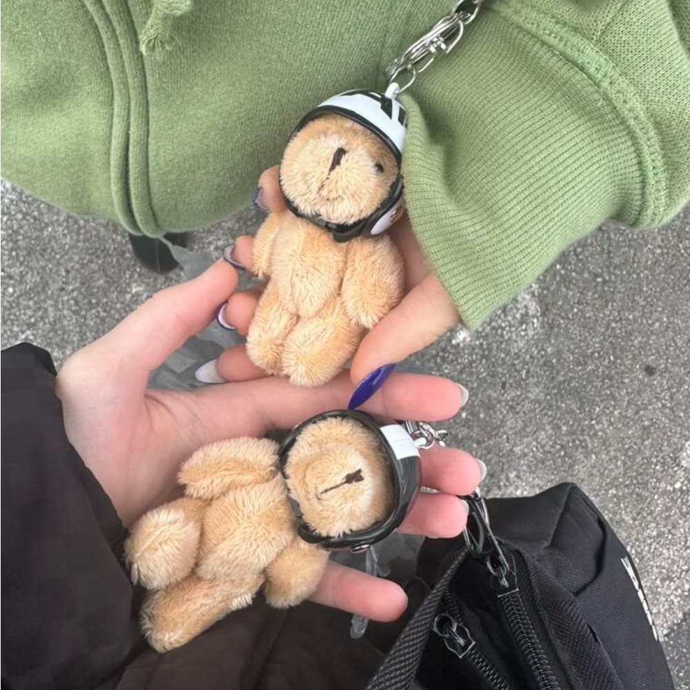 Plush Bear Keychain with Helmet (Black or White Helmet)